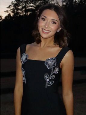 REVOLVE Black Mini Dress with Silver Floral Embellishments